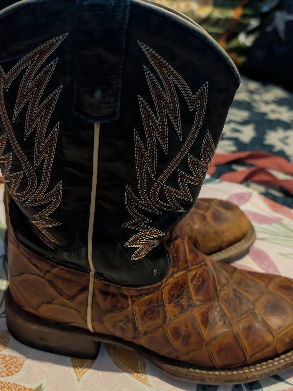 Horse Power boys Brown Exotic Leather Western Boots with Dark Shaft